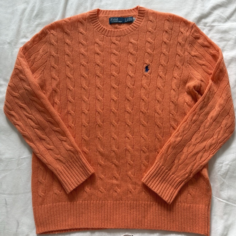 Polo Ralph Lauren Cable Knit Wool/ Cashmere crew neck Orange Sweater sz. S